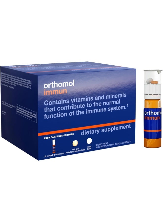 Orthomol Orthomol Immun Vial, Immune Support Supplement, 30-Day Supply, Vitamins A, B, C, D, E, Zinc, Iodine - Image 1