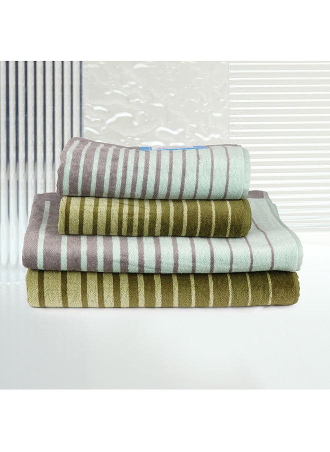 White Rose 4 Piece Bathroom Towel Set BOUNDRY 450 GSM 100% Cotton Velour 2 Bath Towel 70x140 cm & 2 Hand Towel 50x90 cm Turquoise & Green Color Modern Stripe Design Luxury Touch Extra Absorbent  - Image 1