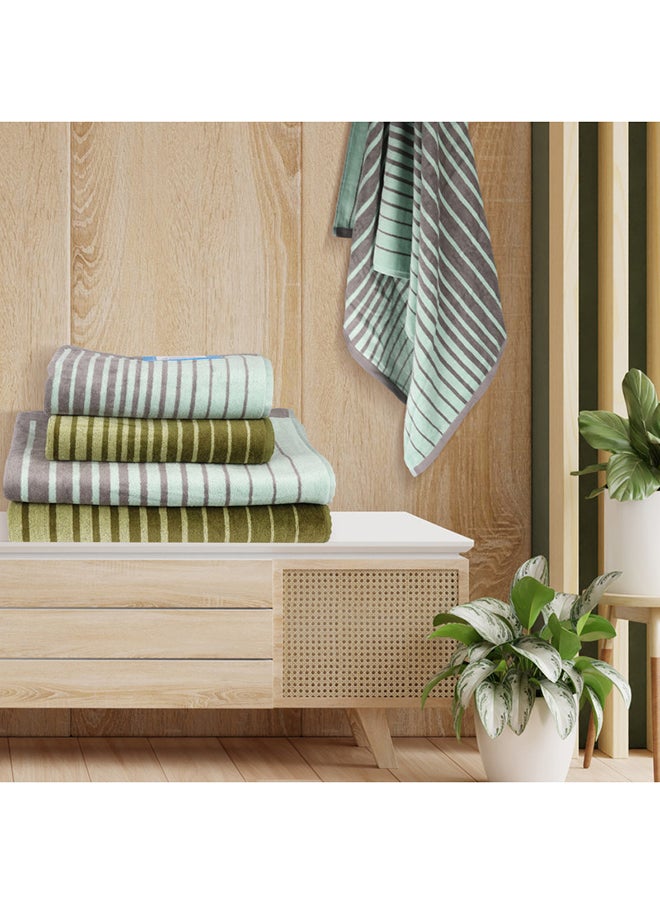 White Rose 4 Piece Bathroom Towel Set BOUNDRY 450 GSM 100% Cotton Velour 2 Bath Towel 70x140 cm & 2 Hand Towel 50x90 cm Turquoise & Green Color Modern Stripe Design Luxury Touch Extra Absorbent  - Image 3