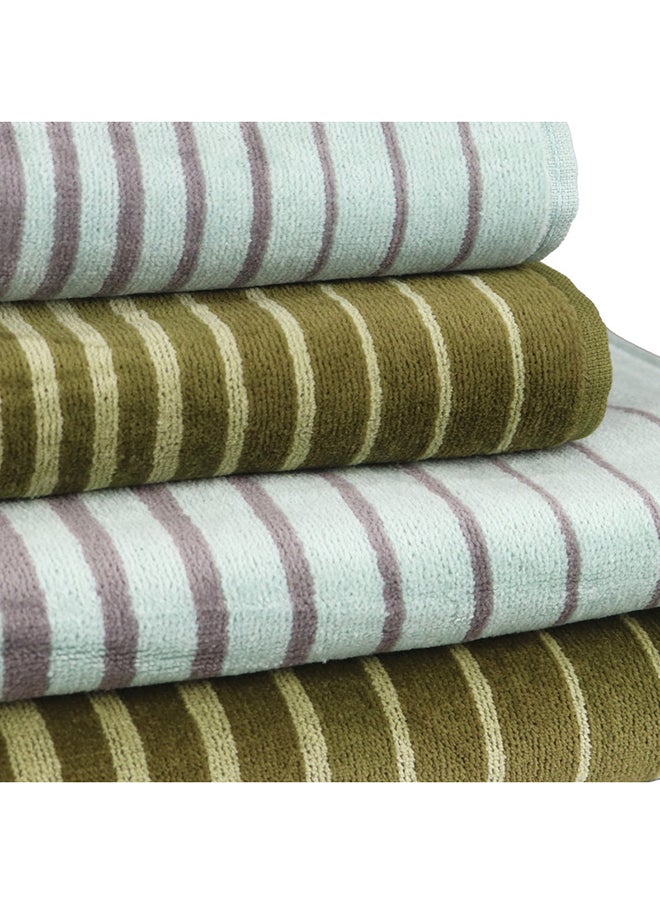 White Rose 4 Piece Bathroom Towel Set BOUNDRY 450 GSM 100% Cotton Velour 2 Bath Towel 70x140 cm & 2 Hand Towel 50x90 cm Turquoise & Green Color Modern Stripe Design Luxury Touch Extra Absorbent  - Image 4
