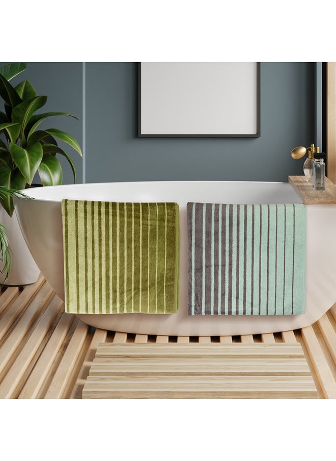White Rose 4 Piece Bathroom Towel Set BOUNDRY 450 GSM 100% Cotton Velour 2 Bath Towel 70x140 cm & 2 Hand Towel 50x90 cm Turquoise & Green Color Modern Stripe Design Luxury Touch Extra Absorbent  - Image 2