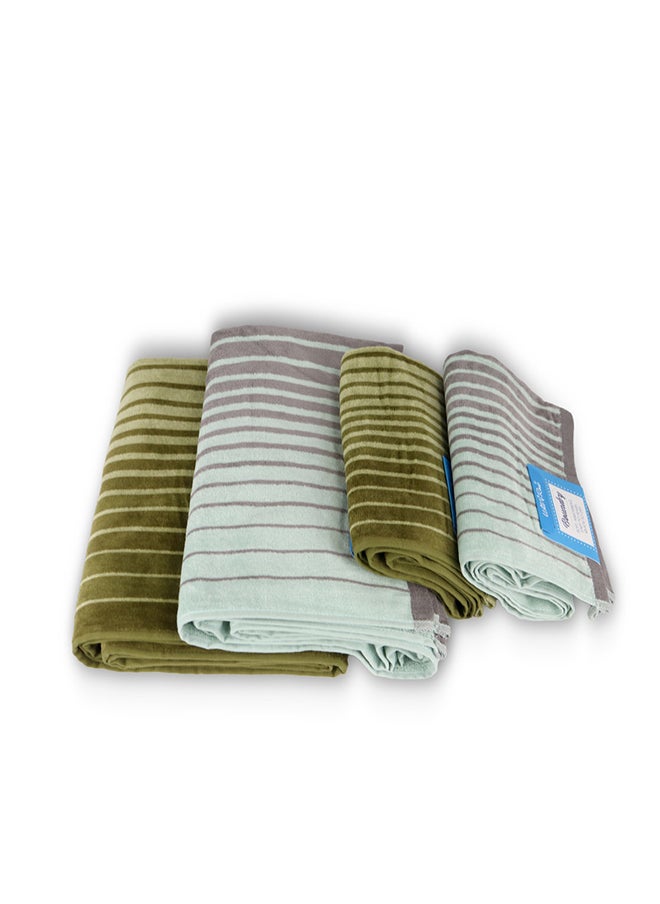 White Rose 4 Piece Bathroom Towel Set BOUNDRY 450 GSM 100% Cotton Velour 2 Bath Towel 70x140 cm & 2 Hand Towel 50x90 cm Turquoise & Green Color Modern Stripe Design Luxury Touch Extra Absorbent  - Image 5