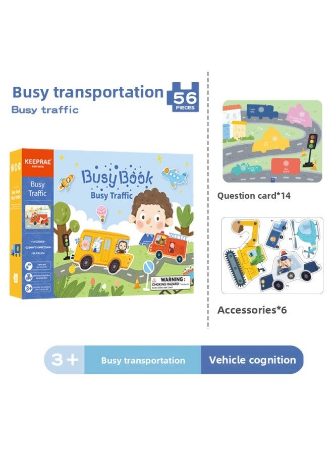 كتاب مونتيسوري للتعليم المبكر للطفل، كتاب معجون هادئ، إدراك الحس السليم، حقيبة مواد منزلية الصنع، كتاب مشغول - اللون: حركة مرور مزدحمة - Image 1