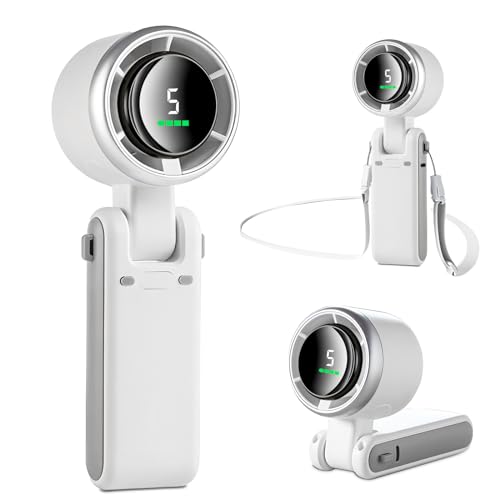MERTTURM مروحة محمولة يدوية MERTTURM®، مروحة شخصية صغيرة قابلة للطي مع شاشة LED، 5 سرعات قابلة للتعديل، بطارية USB قابلة لإعادة الشحن 3600mAh، مروحة مكتبية قوية للتبريد بتقنية التوربو للسفر/الخارج/المنزل/المكتب - Image 1