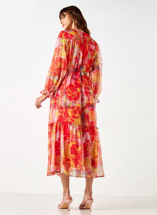 تواكستريمز فستان بحزام ربط وأكمام منفوخة وطبعات من تو إكستريمز - Image 3