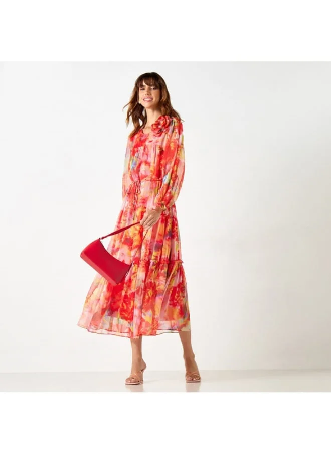 2Xtremz 2Xtremz All-Over Print Dress with Volume Sleeves and Tie-Up Belt