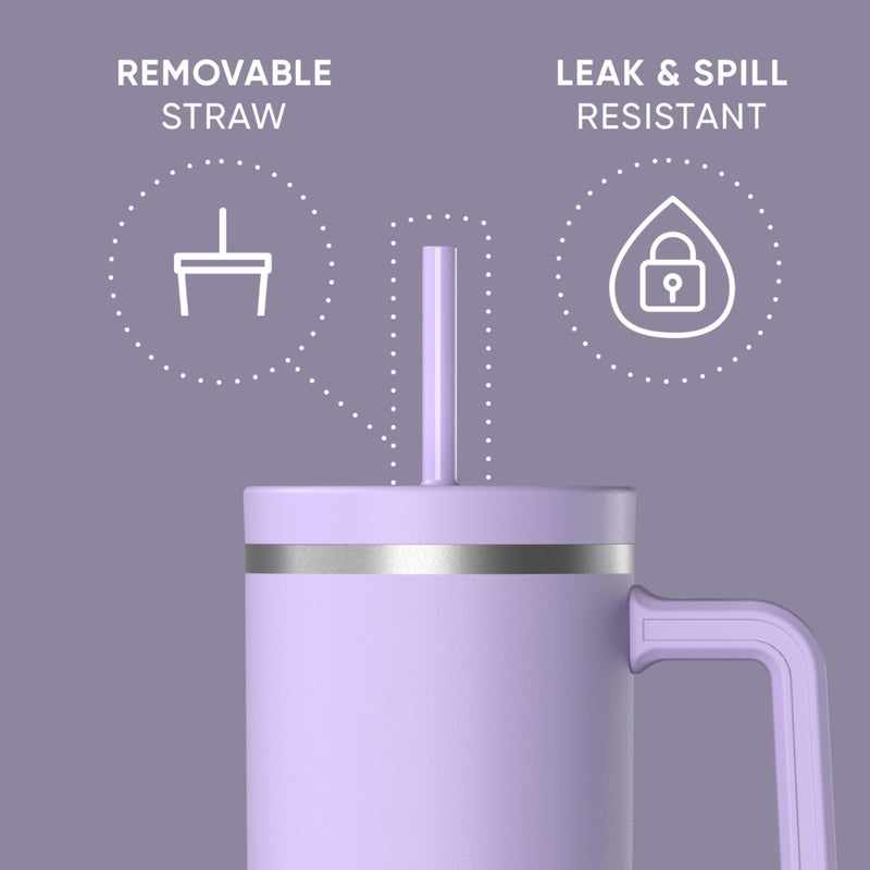 Hydrapeak Voyager 40 Oz Stainless Steel Tumbler with Handle, Insulated Water Bottle With Straw & Lid, Cupholder Friendly Reusable Travel Mug (Lavender) - Image 4