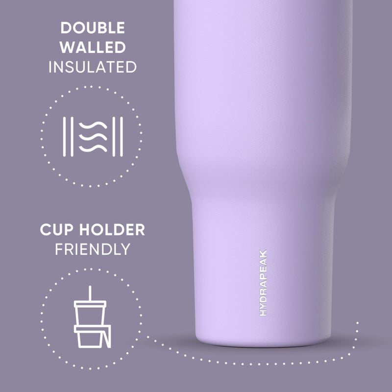 Hydrapeak Voyager 40 Oz Stainless Steel Tumbler with Handle, Insulated Water Bottle With Straw & Lid, Cupholder Friendly Reusable Travel Mug (Lavender) - Image 3