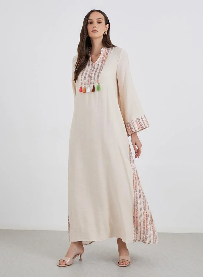 Styli Styli Embroidered Jalabiya with Tassel Trim