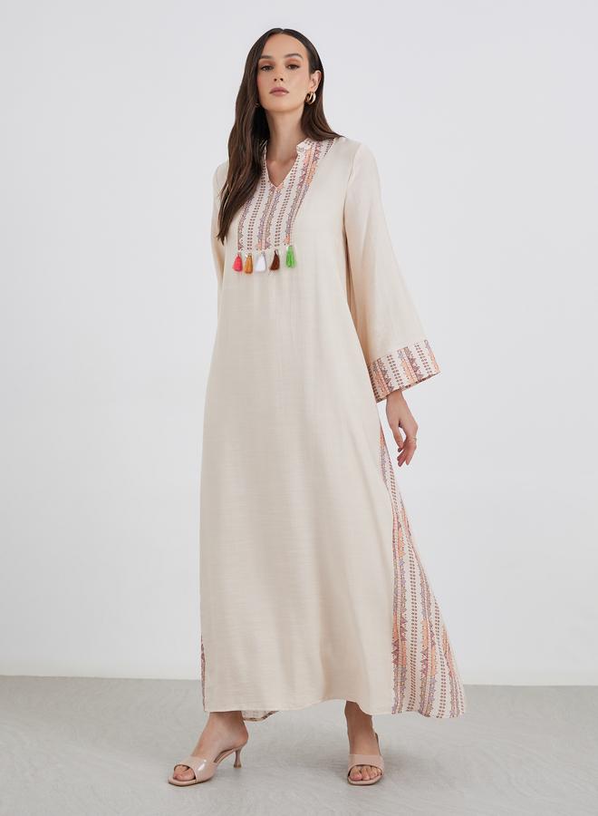 Styli Embroidered Jalabiya with Tassel Trim - Image 2
