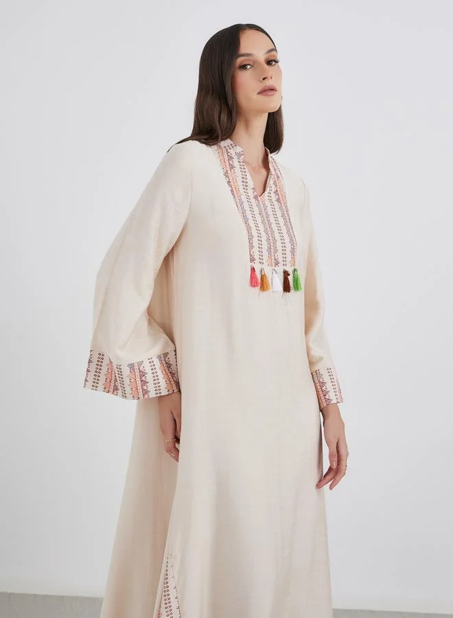 Styli Styli Embroidered Jalabiya with Tassel Trim