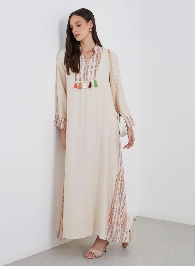 Styli Styli Embroidered Jalabiya with Tassel Trim
