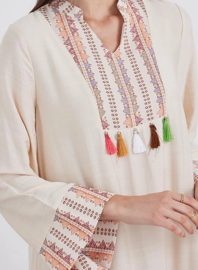 Styli Styli Embroidered Jalabiya with Tassel Trim