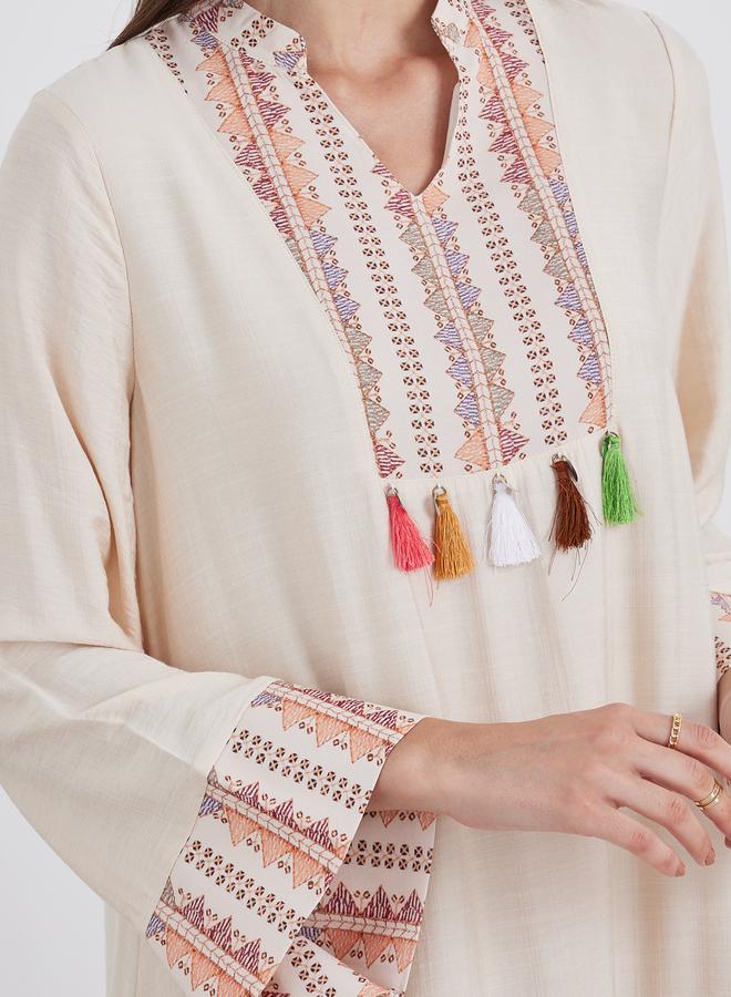 Styli Embroidered Jalabiya with Tassel Trim - Image 4
