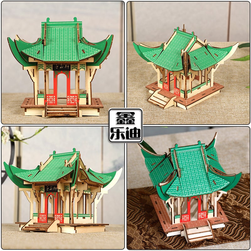 Wooden Simulation Antique Architecture Drunken Pavilion Model Adult Manual Intelligence Diy Assembled Three-Dimensional Jigsaw Puzzle Toy - Image 4