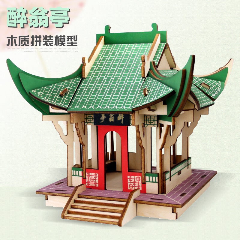 Wooden Simulation Antique Architecture Drunken Pavilion Model Adult Manual Intelligence Diy Assembled Three-Dimensional Jigsaw Puzzle Toy - Image 3