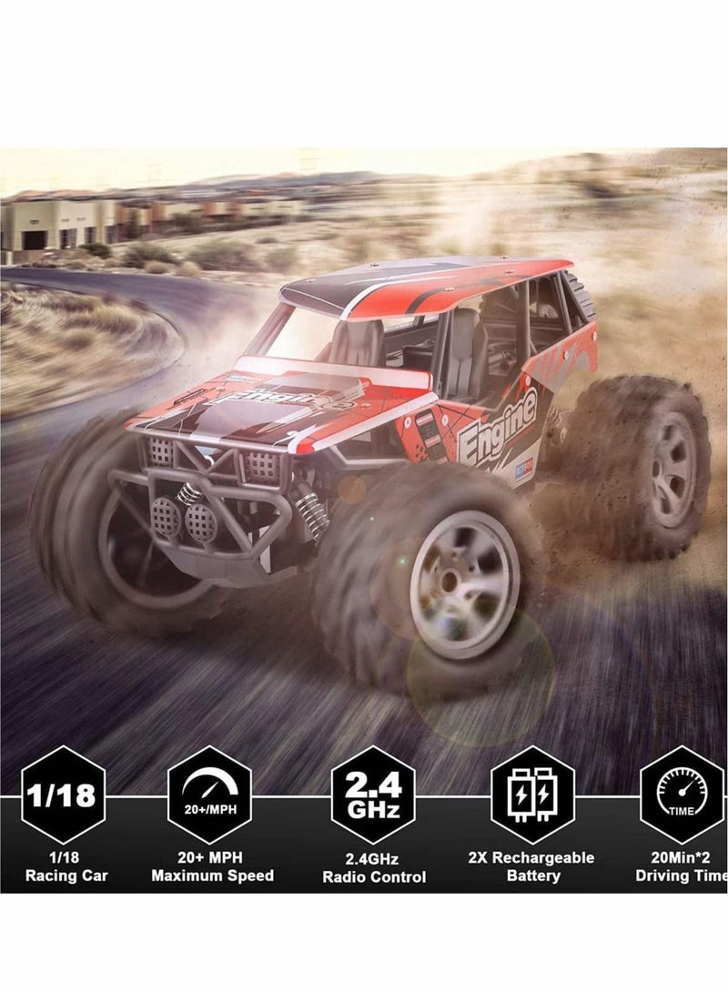 Excefore Remote Control Car, RC Cars Remote Control Truck, 2.4GHZ 1:18 Fast Racing Monster Car, Off Road Radio RC Cars for Boys with 4 Batteries for Kids Teens Adults Toys  - Image 3