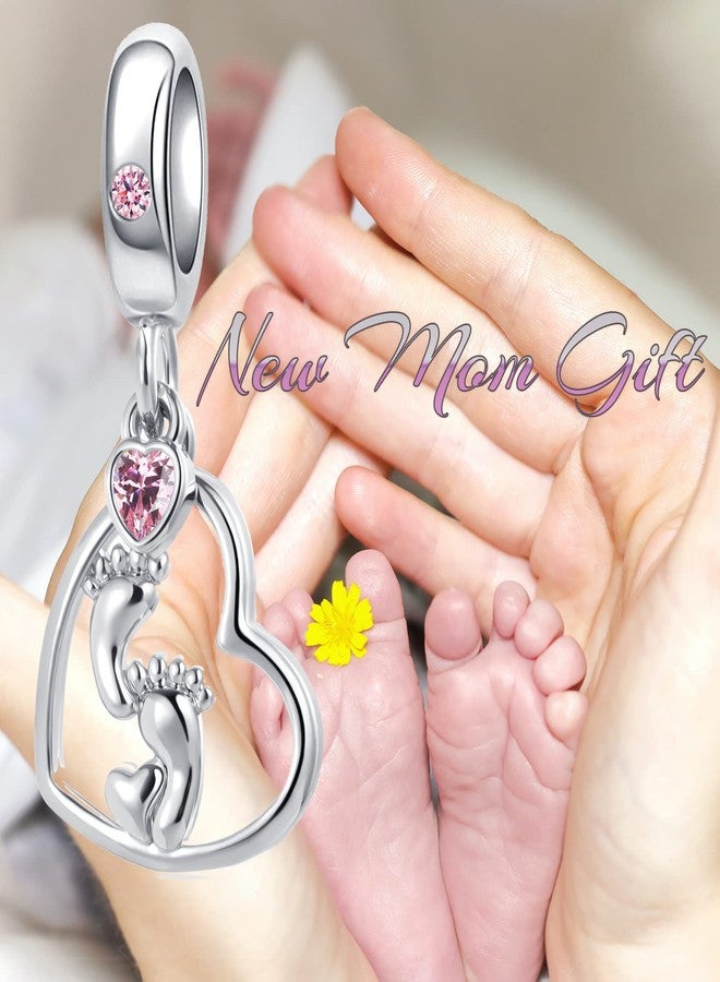 QeenseKc Footprint Heart Cubic Zirconia Love Family Charm for Pandora Bracelet Mom Love Gift - Image 5