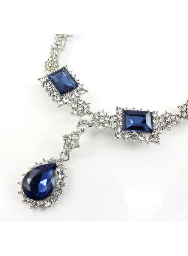 Bukela Blue Artificial Gemstone Necklace Earrings Set Banquet Collarbone Chain Bridal Accessory - Image 4
