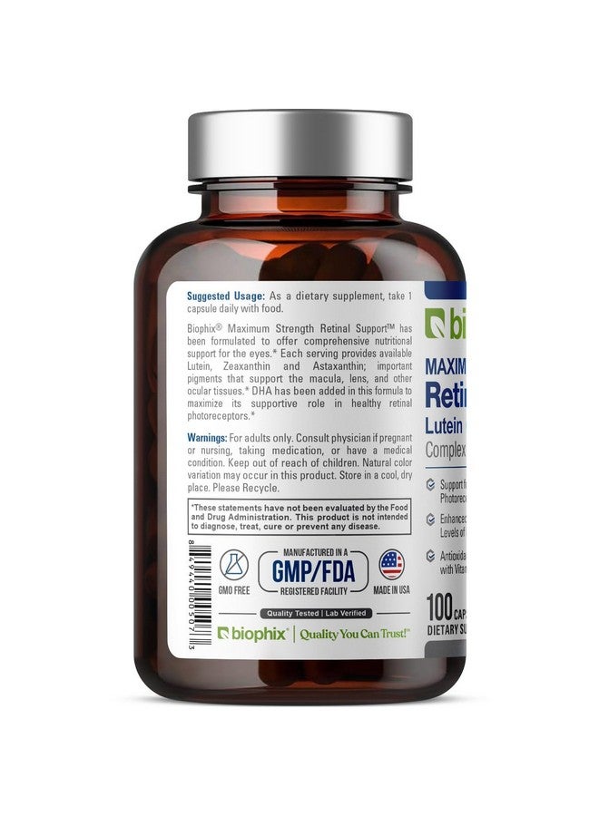 biophix Retinal Support Maximum Strength Complex Formula 100 Capsules - Zinc Vitamin C E Lutein DHA Omega-3 Astaxanthin Hyaluronic Acid - Supports Eye Vision Health - Image 3