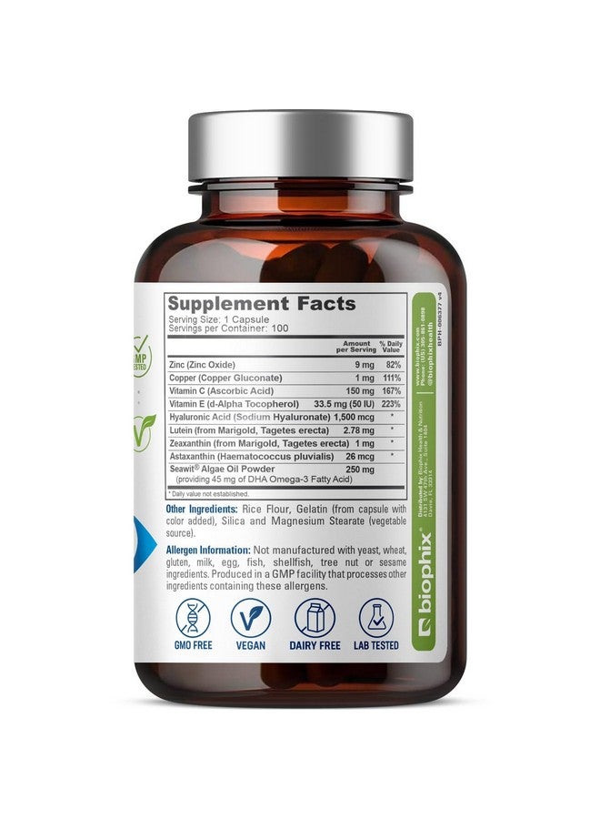 biophix Retinal Support Maximum Strength Complex Formula 100 Capsules - Zinc Vitamin C E Lutein DHA Omega-3 Astaxanthin Hyaluronic Acid - Supports Eye Vision Health - Image 2