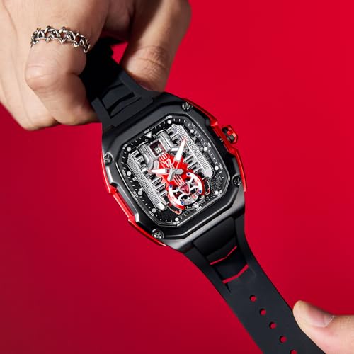 LILUOKE Phantom Engine Watch – Men's Luxury Sports Watch Inspired by Rolls-Royes V12 Engine Design, Skeleton Dial, Luminous Hands, Silicone Strap – (DT-LK9031G-02) - Image 5