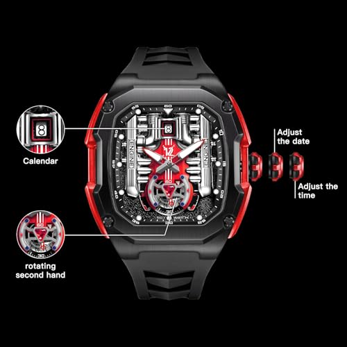 LILUOKE Phantom Engine Watch – Men's Luxury Sports Watch Inspired by Rolls-Royes V12 Engine Design, Skeleton Dial, Luminous Hands, Silicone Strap – (DT-LK9031G-02) - Image 3
