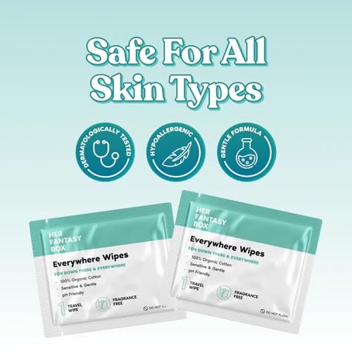 Her Fantasy Box Everywhere Wipes 100 Organic Cotton Gentle Refreshing pHBalanced FragranceFree PlantPowered for Body Face Intimate Areas Ideal for Sensitive Skin 1 Pack 15 Wipes - Image 3