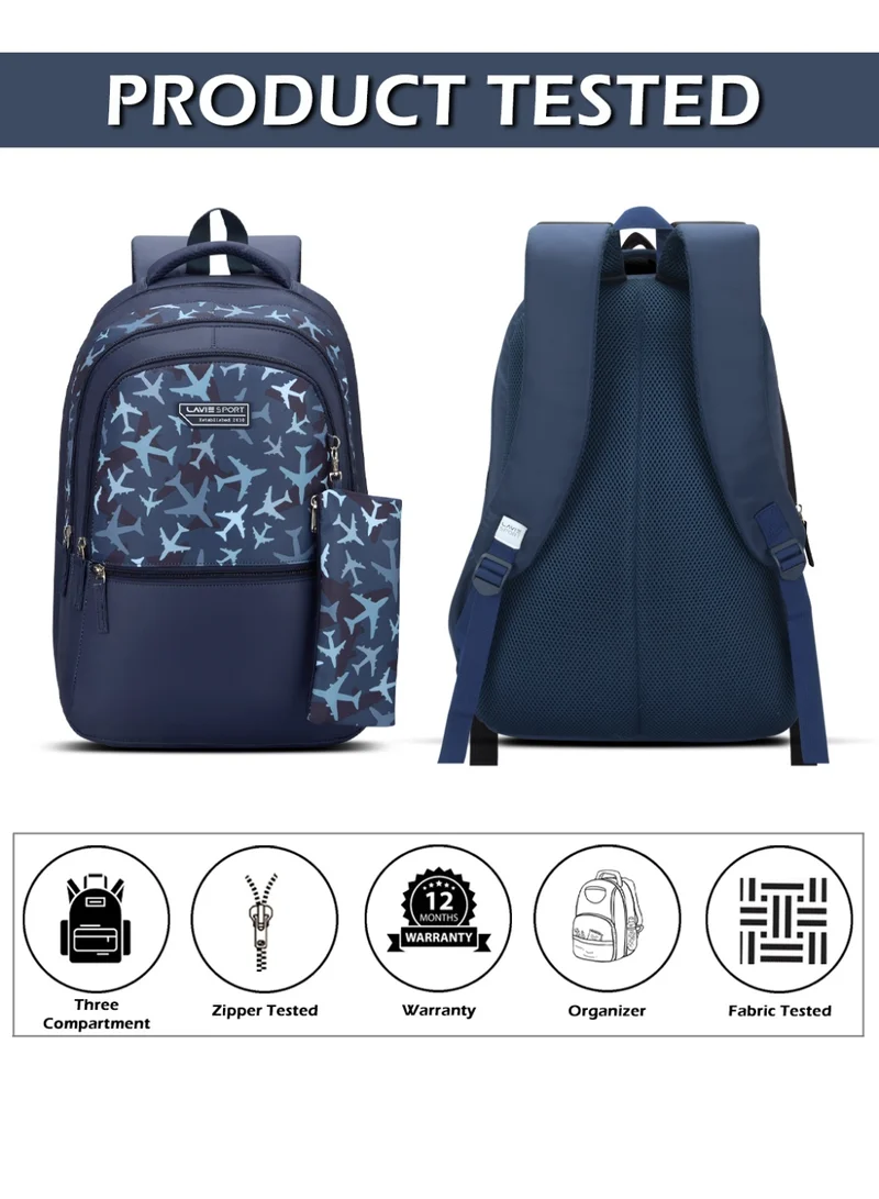 Lavie  Sport 36L Aerospace Backpack | 19 inches | Laptop Compatiable | Raincover | Pencil Pouch |(Navy)  | Best Price UAE