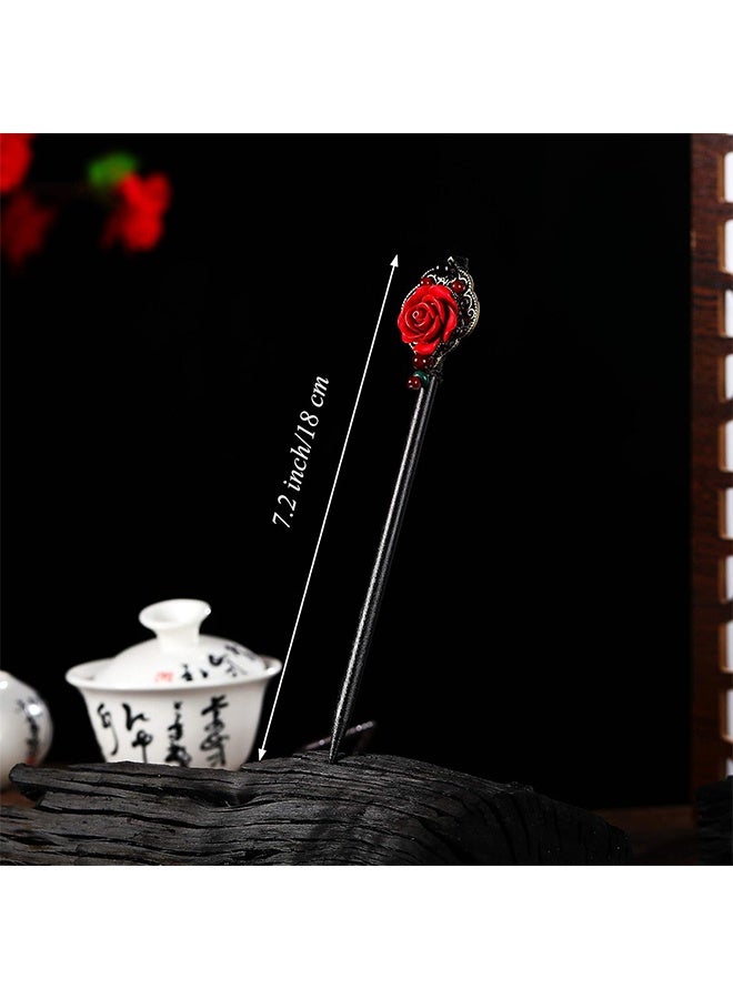 مجموعة مكونة من قطعتين من أعواد الشعر، مشابك شعر خشبية عتيقة، أعواد شعر مزخرفة بالزهور مصنوعة يدويًا من الخشب، إكسسوارات شعر كلاسيكية للشعر الطويل والمجعد للنساء. - Image 2