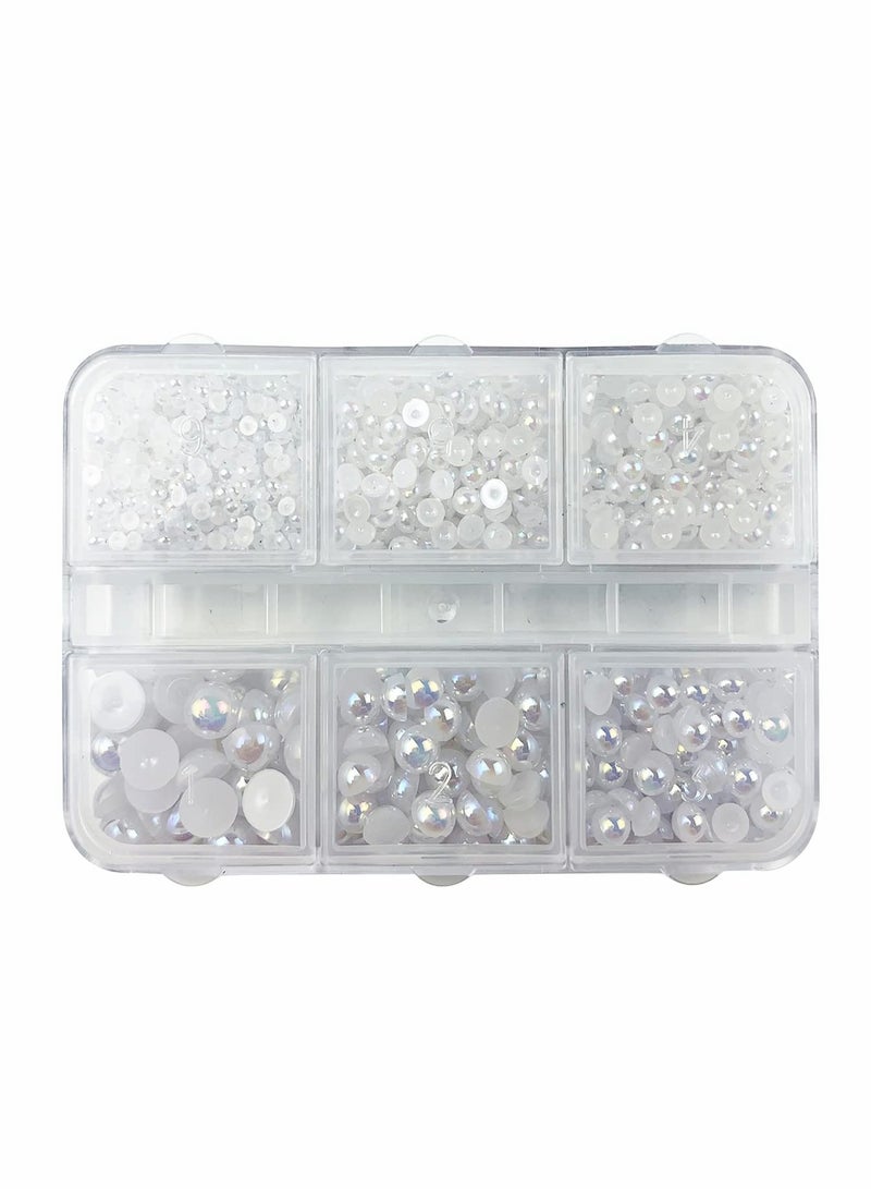 1 Box White AB Round Flatback Imitation Half Round Pearls Bead, Multi-Size Loose Beads Gem for Pearl Nail Art, Crafts, Wedding Decoration - Image 1