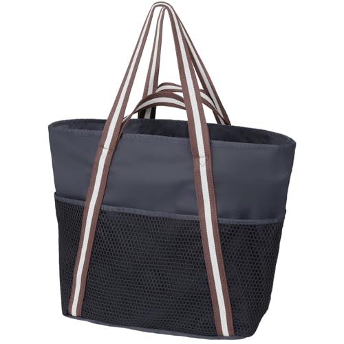 F-color Fcolor Waterproof Beach Bag with Zipper Packable Family Beach Tote with Sandproof Side Mesh Bag for Women Carry on Swim Bag for Travel Pool Cruise Vacation Essentials Black - Image 1