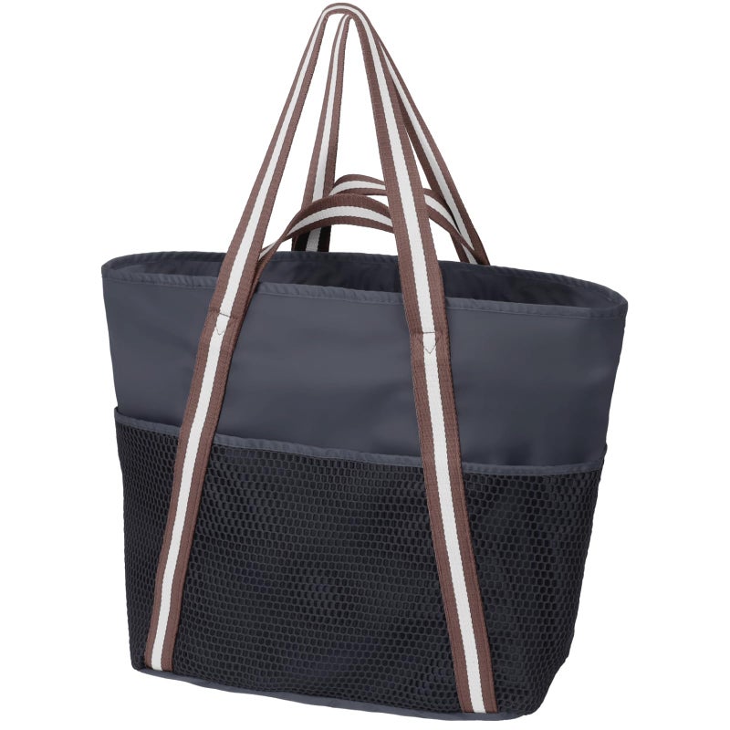 F-color Fcolor Waterproof Beach Bag with Zipper Packable Family Beach Tote with Sandproof Side Mesh Bag for Women Carry on Swim Bag for Travel Pool Cruise Vacation Essentials Black - Image 2