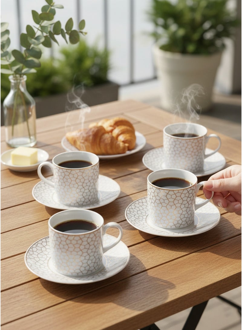 Dove 12-Piece Porcelain Cup & Saucer Set 200ML White/Gold; Set for 6 People - Image 2