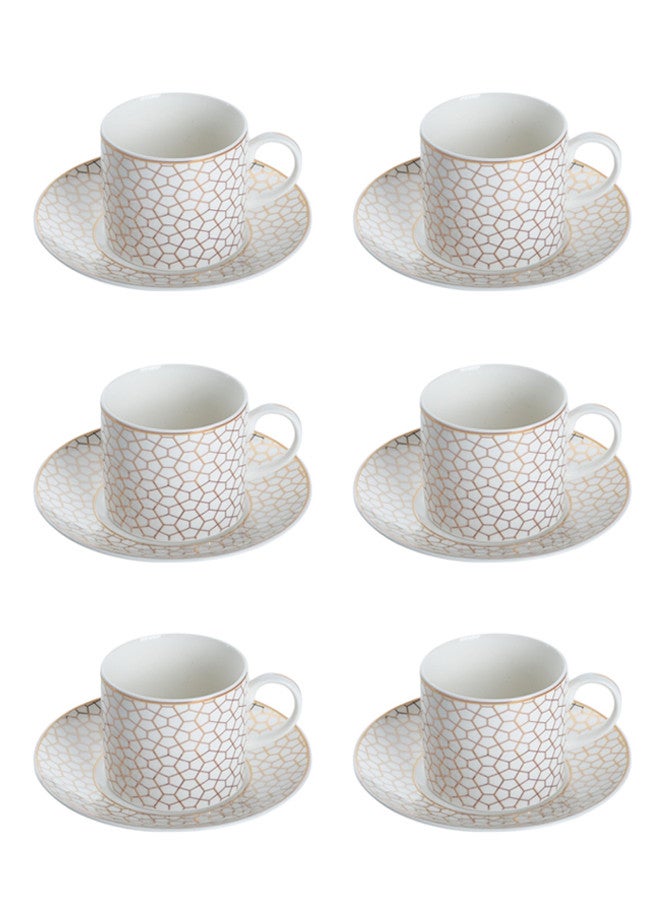 Dove 12-Piece Porcelain Cup & Saucer Set 200ML White/Gold; Set for 6 People - Image 1