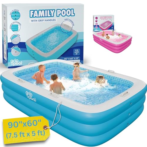 GRIP A POOL Premium Large Inflatable Pool with Soft Floor Handles and Drain for Adults and Kids 90x6019 Durable Blow Up Outdoor Swimming Pool for Backyard Summer Gift Family Size Kids Pool - Image 1