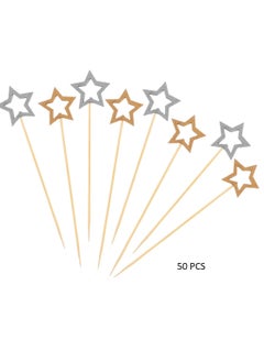 Boxwoods 50 Pcs Gold And silver Glitter Star Shape Bamboo Toothpicks for Ramadan Eid and Birthday Party Appetizers Fruit Cocktail For  - Image 1