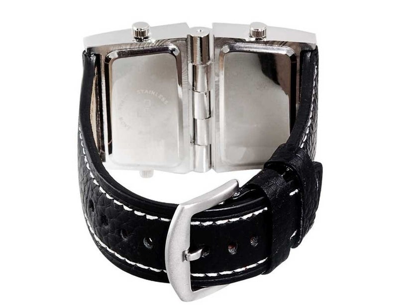 ShoppeWatch ساعة شوب ووتش للرجال بوجه كبير حجم زائد ثلاث مناطق زمنية متعددة القرص حزام جلد OM-165 - Image 2