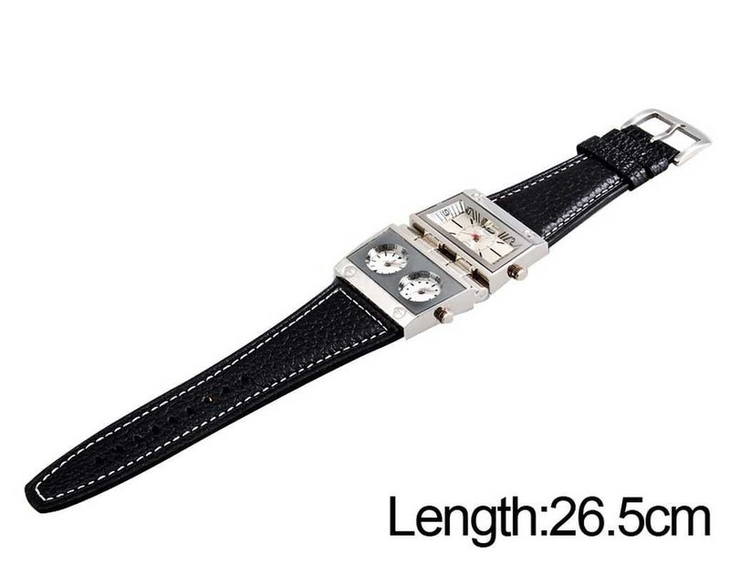 ShoppeWatch ساعة شوب ووتش للرجال بوجه كبير حجم زائد ثلاث مناطق زمنية متعددة القرص حزام جلد OM-165 - Image 3