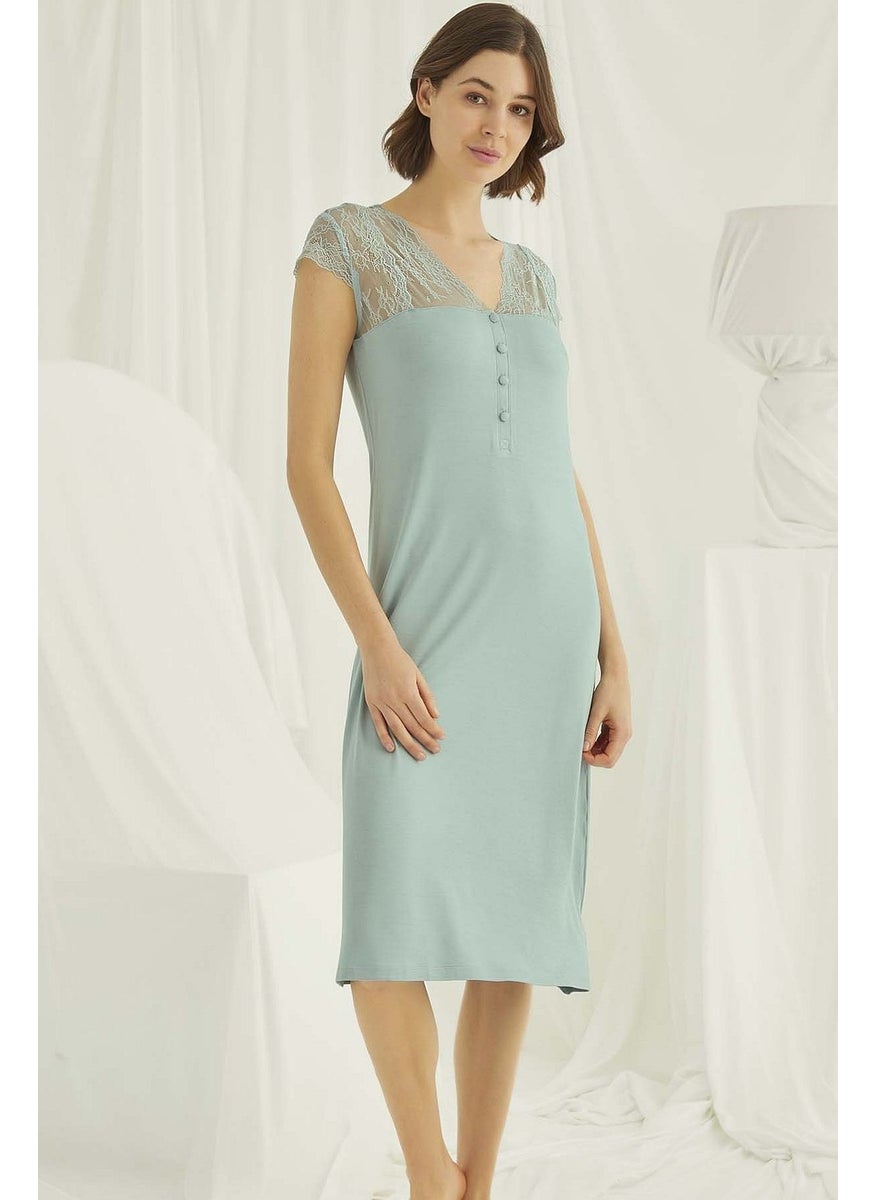 Monamise 18463 Women's Plus Size Short Sleeve Nightgown Light Green  - Image 1