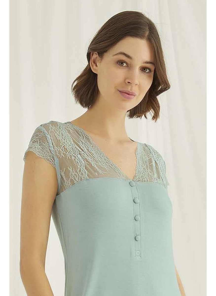 Monamise 18463 Women's Plus Size Short Sleeve Nightgown Light Green  - Image 2