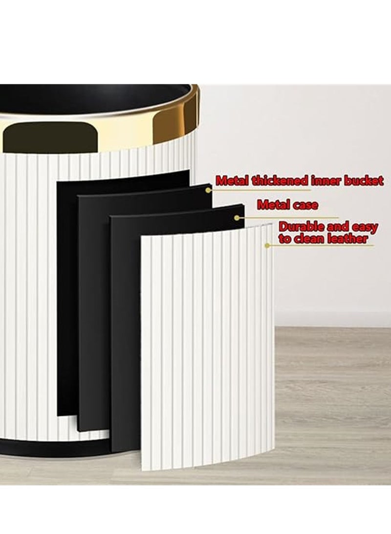 Home Trash Can, 12L Plastic Waste Bin with Leather Body Cover and Metal Circle, Square Kitchen Trash Bin Bathroom Wastebasket without Lid, for Home Office Kitchen and Dorm (Beige-Golden)  - Image 3