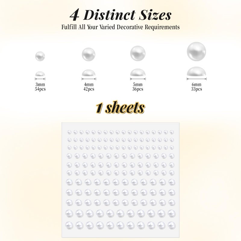 UBCGOTT Pearl Stickers Self Adhesive Hair Pearls Gem White Jewel Sticker for Making Hair Decor Face,Body, Nail, Phone Art Craft Scrapbooking Embellishments Assorted Size 3mm/4mm/5mm/6mm (165) - Image 4