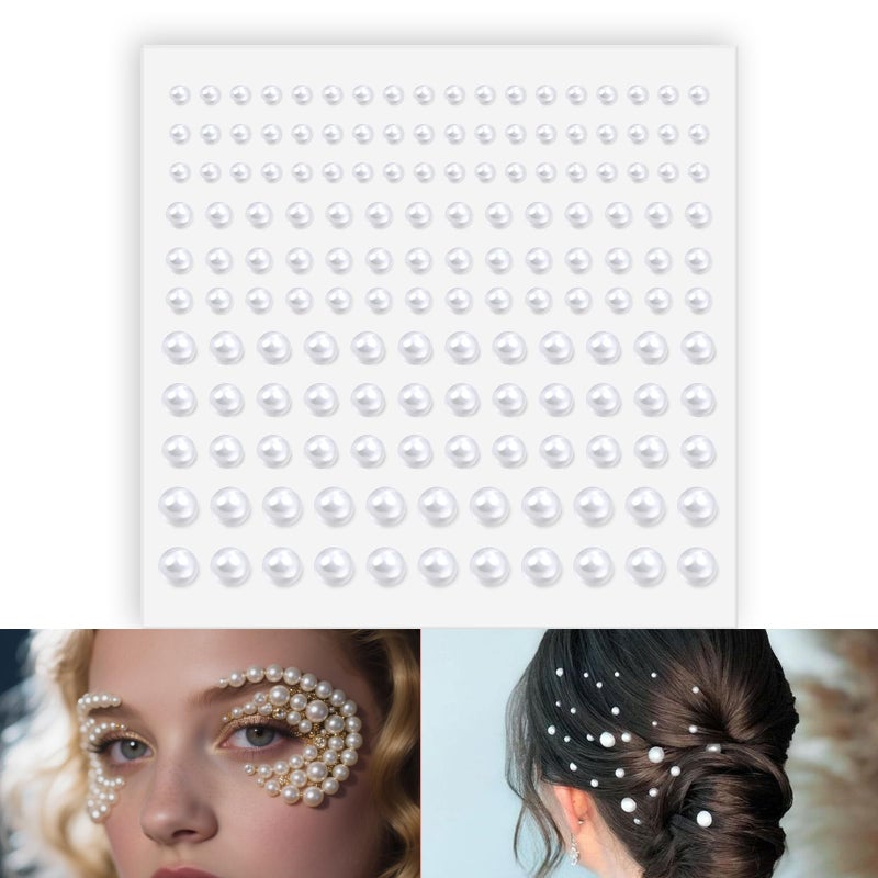 UBCGOTT Pearl Stickers Self Adhesive Hair Pearls Gem White Jewel Sticker for Making Hair Decor Face,Body, Nail, Phone Art Craft Scrapbooking Embellishments Assorted Size 3mm/4mm/5mm/6mm (165) - Image 5