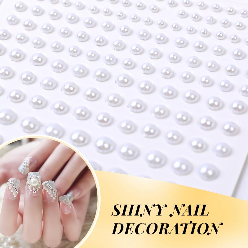 UBCGOTT Pearl Stickers Self Adhesive Hair Pearls Gem White Jewel Sticker for Making Hair Decor Face,Body, Nail, Phone Art Craft Scrapbooking Embellishments Assorted Size 3mm/4mm/5mm/6mm (165) - Image 2
