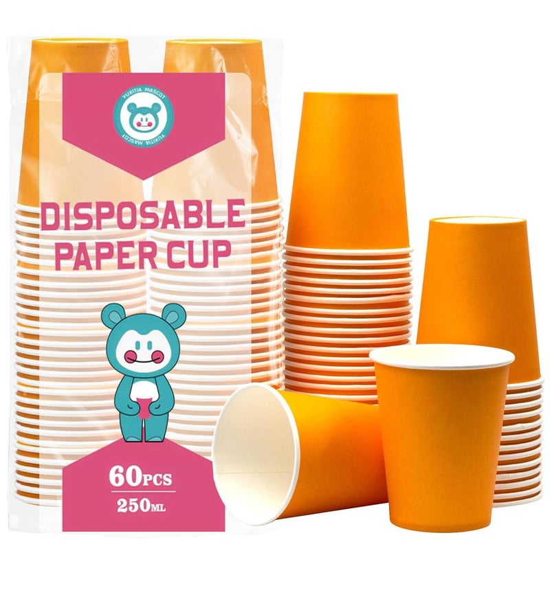 Yuxitia Disposable Paper Cups 60pcs Orange Paper Cups For DIY Wedding Party Picnic BBQ Travel and Event 8OZ Orange