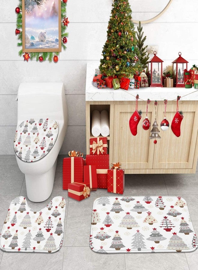 ArtSocket Tree Gray Red Christmas Bathroom Set with Shower Curtain and Rugs and Accessories, Winter, Pine Holiday Shower Curtains for Bathroom Decor 4 Pcs - Image 5