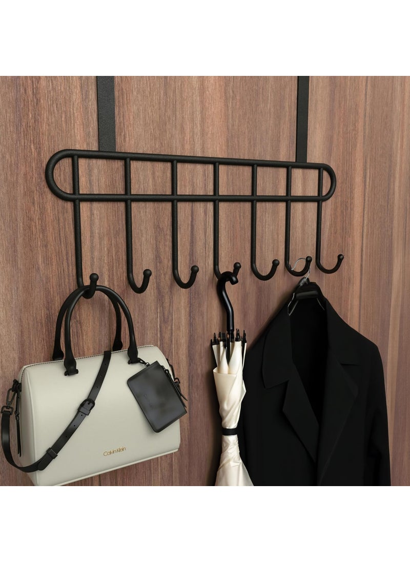 Senego Senego by Trendy Home OverTheDoor Hook Pack of 1 HeavyDuty Over Door Hanger Holder for Coat Hanging Robe Hat Clothes Towels Bathroom Organiser Towel Rack 7 Hooks Matte Black  - Image 1