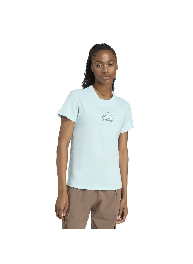 Adidas Adidas W Athlete Turquoise Graphic Tee (Short Sleeve) T-Shirts For Women