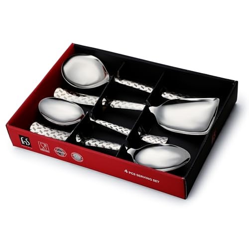 FnS Rhombo Premium Stainless Steel Laser Design on Handle - 4 Pcs Serving Spoon Set, 1 Serving Spoon, 1 Large Serving Spoon, 1 Gravy Ladle, 1 Rice Server, Elegant Design - Silver Finish - Image 2